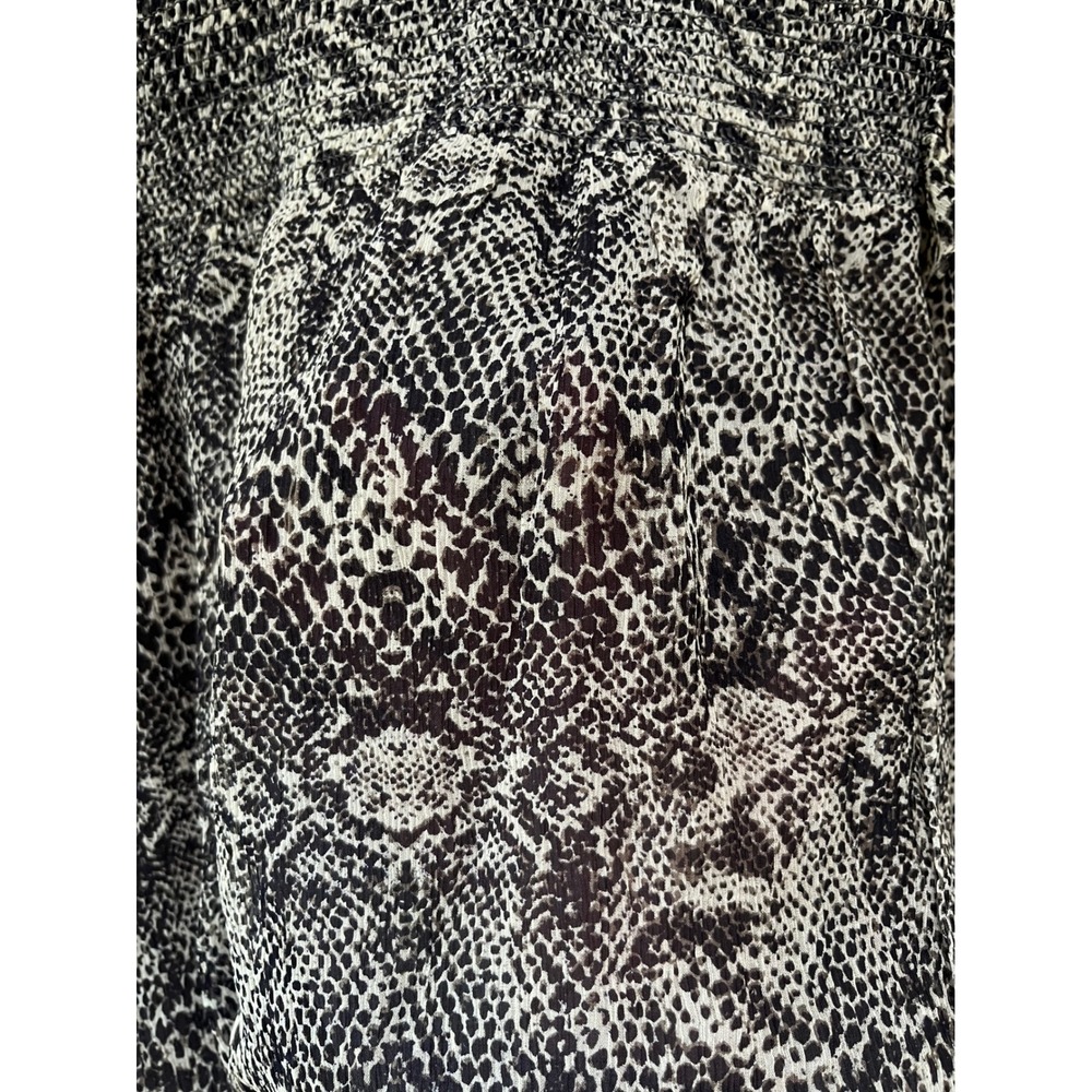 Free People Roma Grey Snakeskin Smocked High Neck Ruffle Blouse XL OB1069086 - Picture 5 of 7